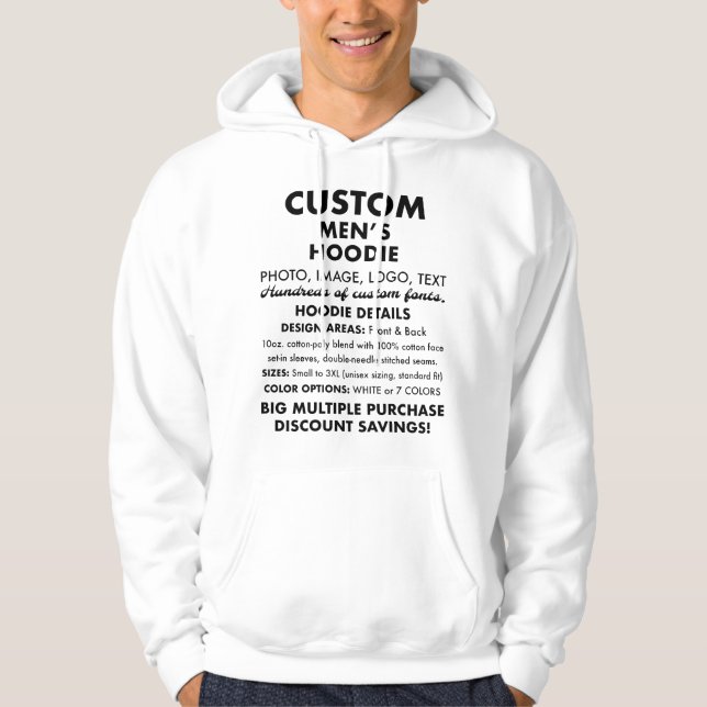 Men's Custom Personalised Classic White Hoodie (Front)