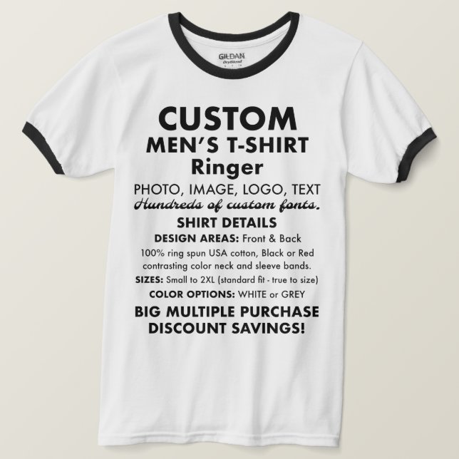 Men's Custom Personalised White Ringer T-Shirt (Design Front)