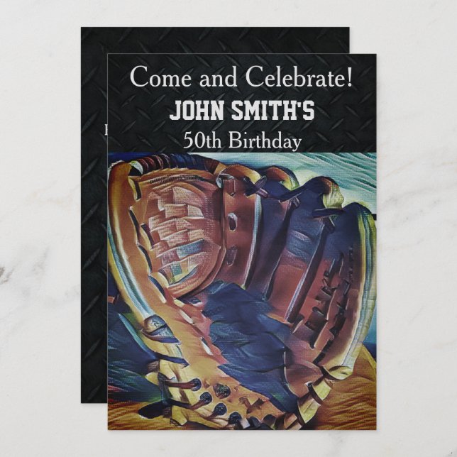 Men's Custom Vintage Baseball Birthday Invitations (Front/Back)
