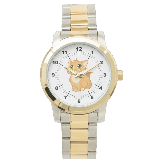 Men's Cute Cat Oversized Two-Tone Bracelet Watch (Front)