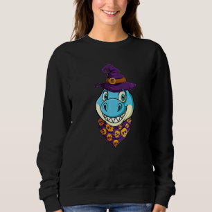 Mens cute Dinosaur wear witch hat and skull hallo Sweatshirt