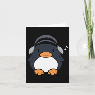 Mens Cute Penguin Headphones Music And Penguin Card