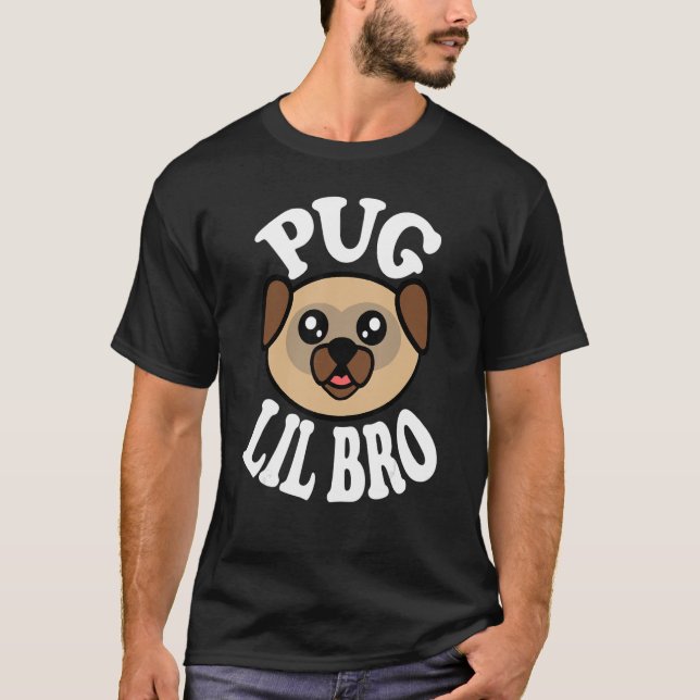 Mens Cute Pug Lil Bro T-Shirt (Front)