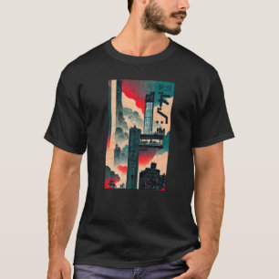 Mens Cyberpunk Sci-fi Dystopia City Ukiyo-e Japane T-Shirt