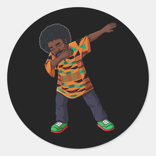 Mens Dabbing African American Man Juneteenth Black Classic Round Sticker (Front)