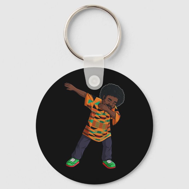 Mens Dabbing African American Man Juneteenth Black Key Ring (Front)