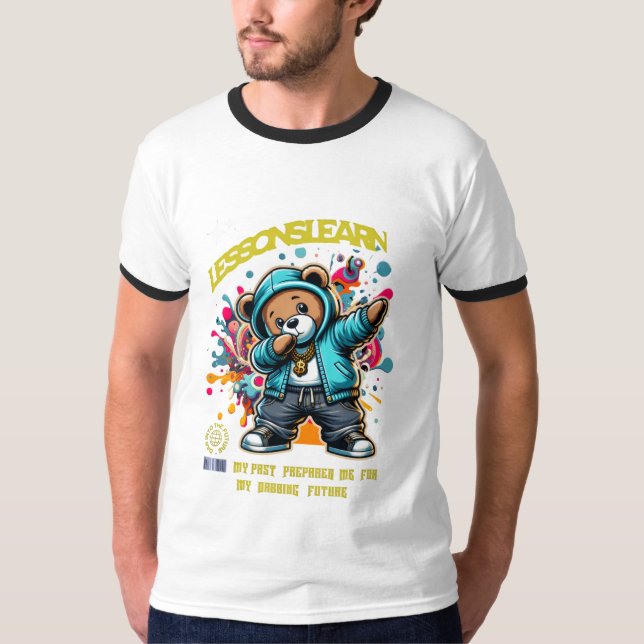MEN'S DABBING FUTURE LESSONS LEARN RINGER T SHIRT  (Front)