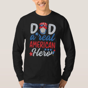 Mens Dad A Real American Hero 4th Of July Patrioti T-Shirt