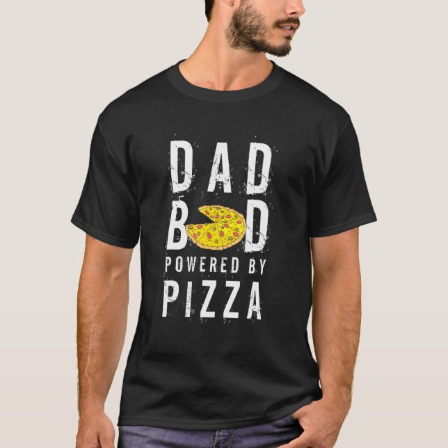 Mens Dad Bod Powered By Pizza Fathers Birthday Day T-Shirt (Front)