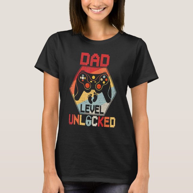 Mens Dad Level Unlocked Video Game Controller Fath T-Shirt (Front)