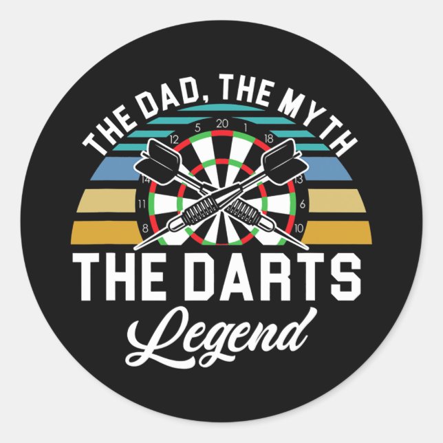 Mens Dad Myth Darts Legend Father Dart Player Classic Round Sticker (Front)