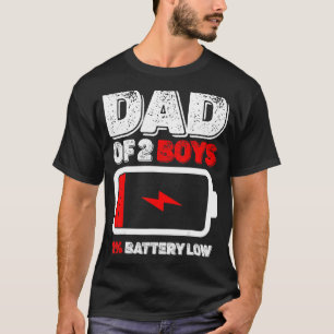 Mens Dad Of 2 Two Boys Low Battery For Father's Da T-Shirt
