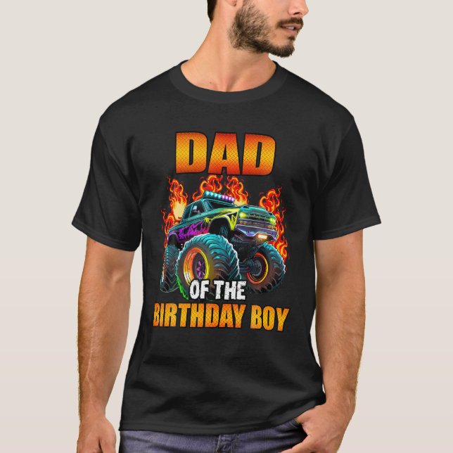 Mens Dad of the Birthday Boy Monster Truck Birthda T-Shirt (Front)