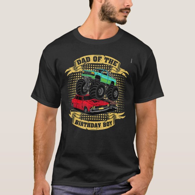 Mens Dad Of The Birthday Boy Retro Monster Truck D T-Shirt (Front)