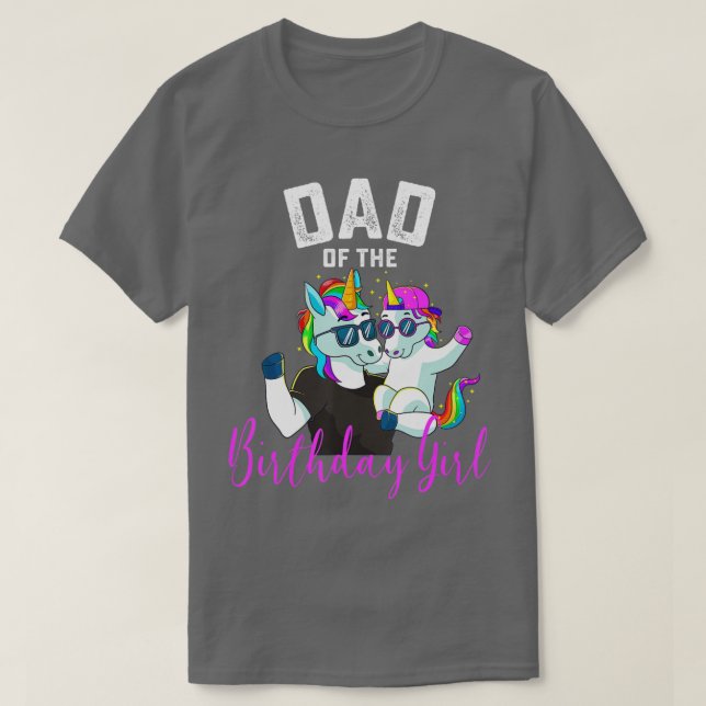 Mens Dad of the Birthday Girl Unicorn Birthday Fam T-Shirt (Design Front)