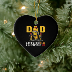 Mens Dad Sons First Hero Daughters First Love Fire Ceramic Tree Decoration