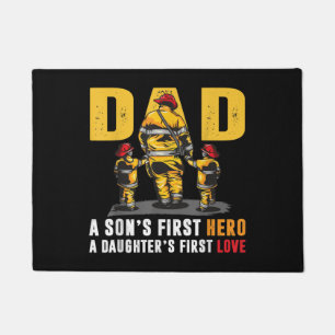 Mens Dad Sons First Hero Daughters First Love Fire Doormat