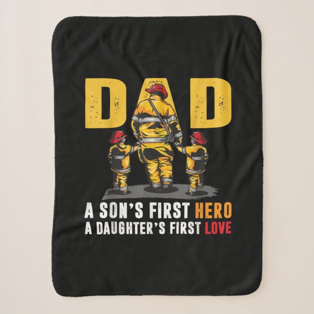 Mens Dad Sons First Hero Daughters First Love Fire Sherpa Blanket (Front)