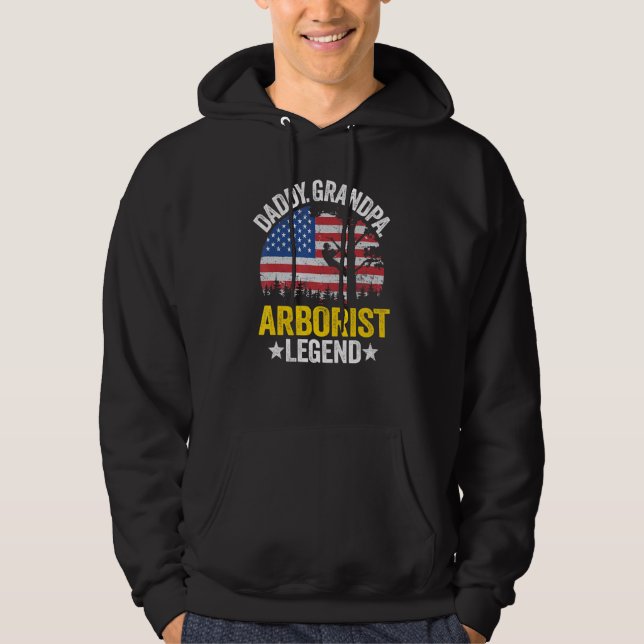 Mens Daddy Grandpa Arborist Legend Us American Fla Hoodie (Front)