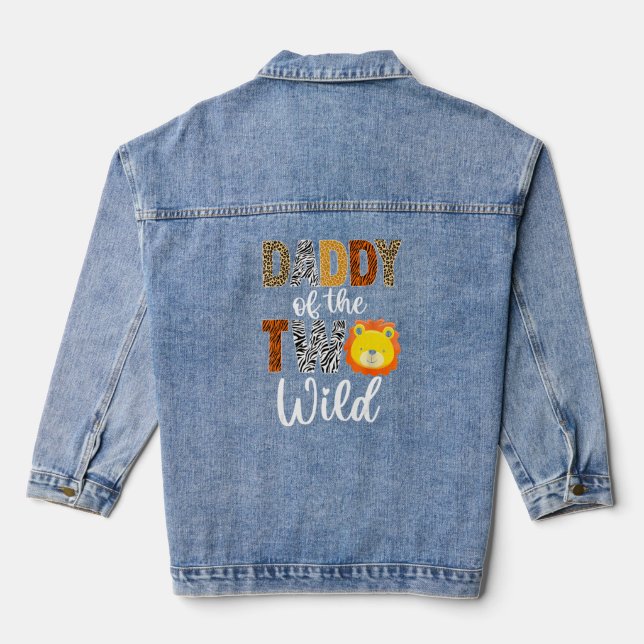 Mens Daddy of the Two Wild Dad Baby Lion 2nd Birth Denim Jacket