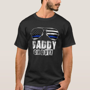 Mens Daddy On Duty Baby Dad American Flag Police O T-Shirt