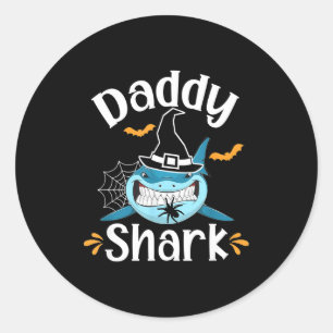 Mens Daddy Shark Funny Halloween Daddy Announcemen Classic Round Sticker