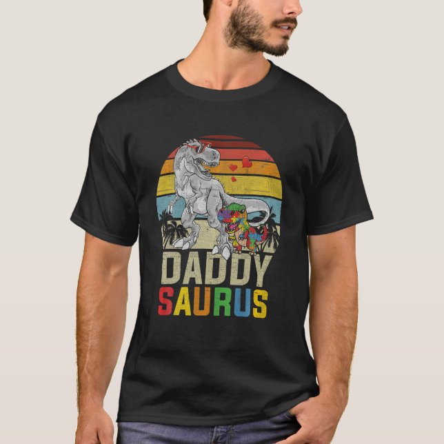 Mens Daddysaurus T Rex Dinosaur Daddy Saurus Autis T-Shirt (Front)