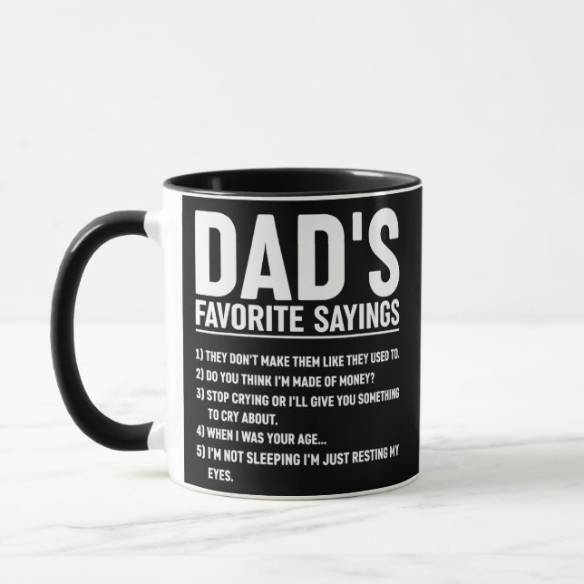 Mens Dad's Favourite Sayings Funny Fathers Day Mug (Left)
