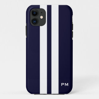 Men's Dark Blue White Racing Stripes Initials Case-Mate iPhone Case
