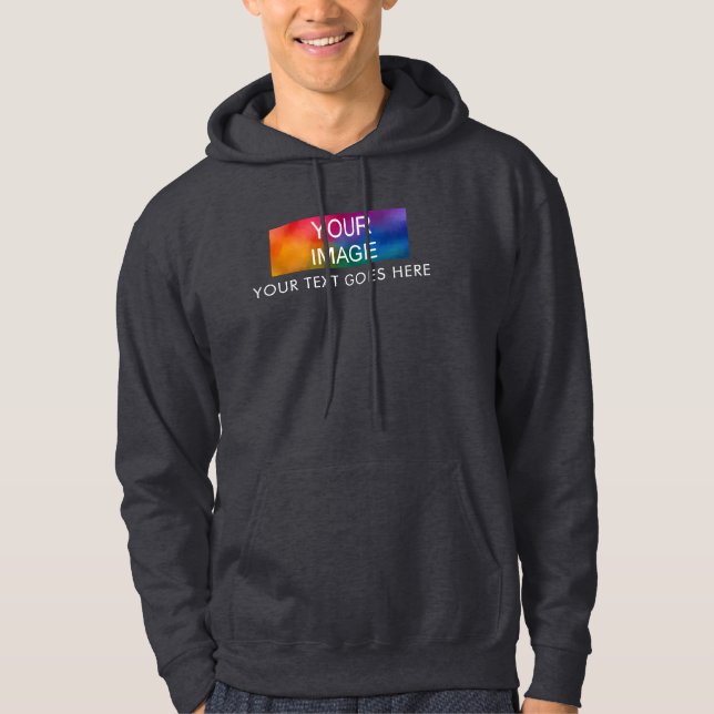 Mens Dark Grey Hoodie Your Image Logo Text Here (Front)