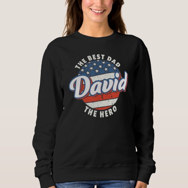 Mens David Best Dad Hero US Flag Personalised Fath Sweatshirt (Front)