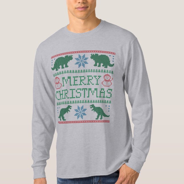 Men's Dinosaur Long-Sleeve Ugly Christmas T-Shirt (Front)
