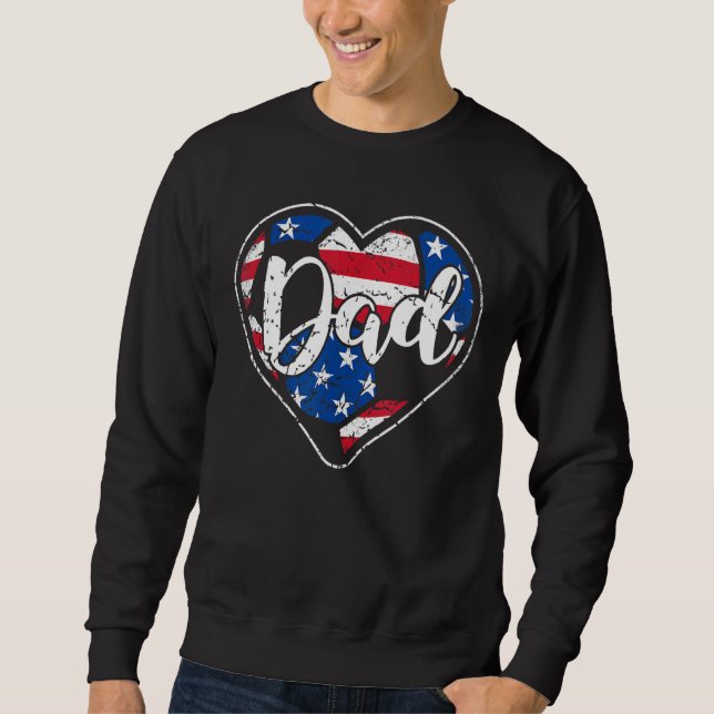 Mens Distressed American Flag Heart Soccer Dad Fat Sweatshirt (Front)