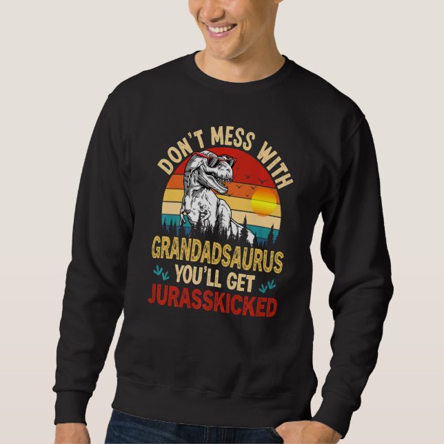 Mens Distressed Grandadsaurus Dinosaur Rex Father' Sweatshirt (Front)