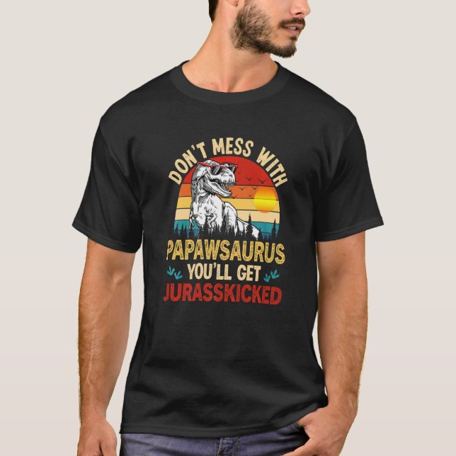 Mens Distressed Papawsaurus Dinosaur Rex Father's  T-Shirt (Front)