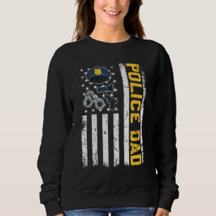Mens Distressed Usa Flag Police Dad Patriotic Fath Sweatshirt