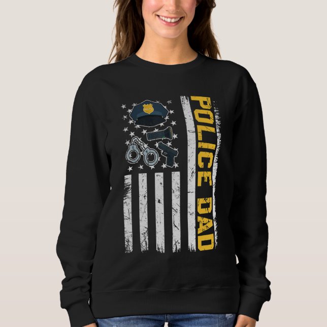 Mens Distressed Usa Flag Police Dad Patriotic Fath Sweatshirt (Front)