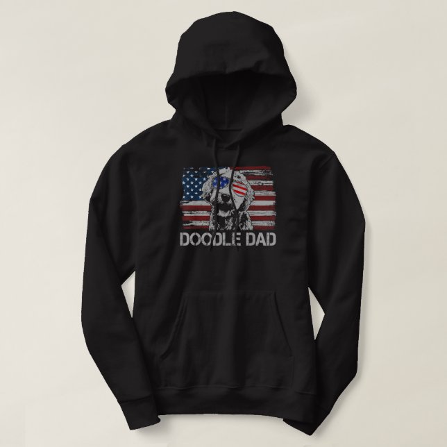 Mens Doodle Dad Goldendoodle Dog American Flag 4th Hoodie (Design Front)