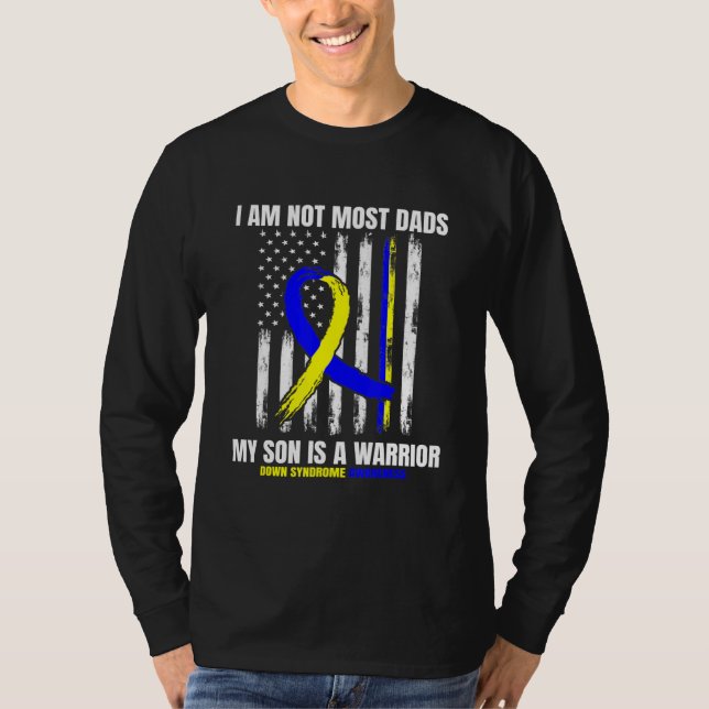 Mens Down Syndrome Awareness Ribbon Dad Warrior So T-Shirt (Front)