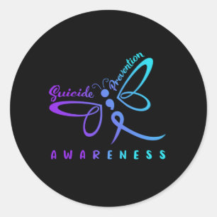 Mens Dragonfly Suicide Prevention Awareness Pink Classic Round Sticker