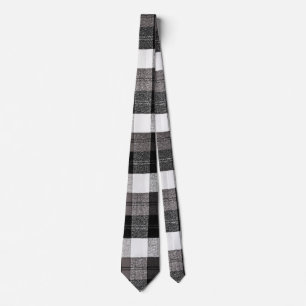 Mens Dress Tie XMAS Truck Baffalo Plaid Black Whit