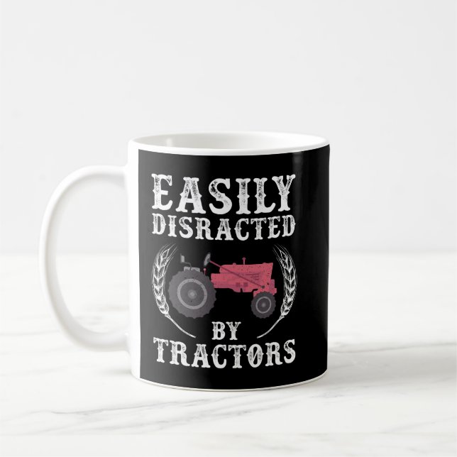 Mens Easily Distracted by Tractors Farmer Coffee Mug (Left)