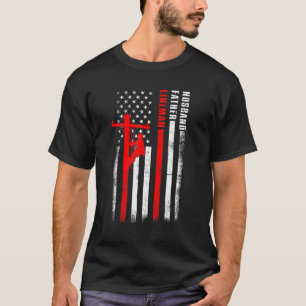 Mens Electric Cable Lineman Husband Father Dad Fat T-Shirt