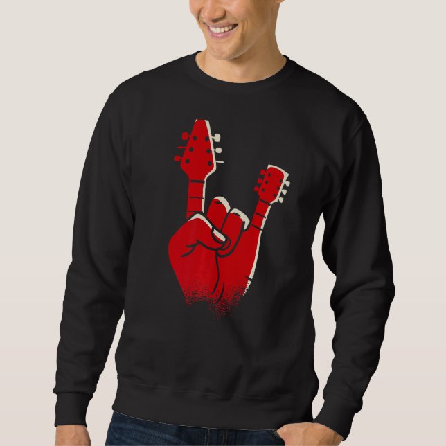 Mens Electric Guitar  Devil Horns Devil Hand  Heav Sweatshirt (Front)