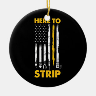 Mens Electrician US Flag Here To Strip Ceramic Tree Decoration