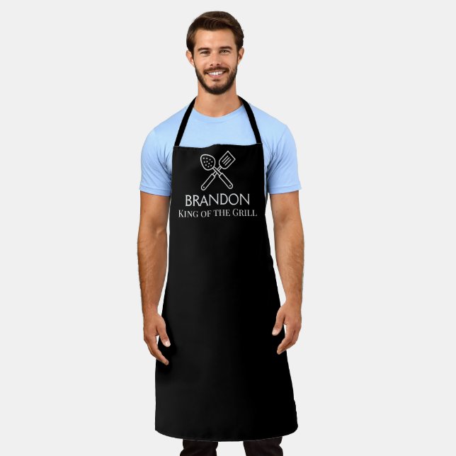 Men's Elegant Black Chef Name Modern Grill BBQ Apron (Worn)