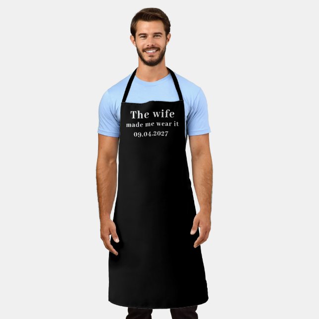Men's Elegant Black Name Modern Groom Wedding  Apron (Worn)