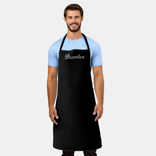 Men's Elegant Black White Name Modern Simple Chic  Apron (Worn)