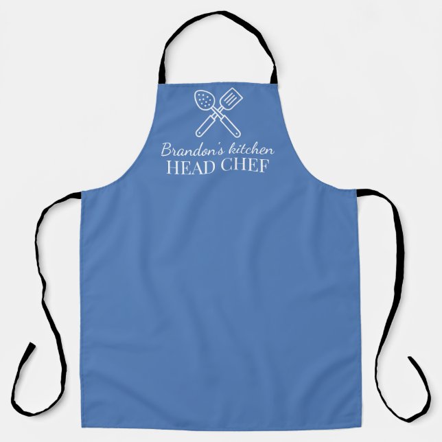 Men's Elegant Blue Chef Name Modern Simple Apron (Front)