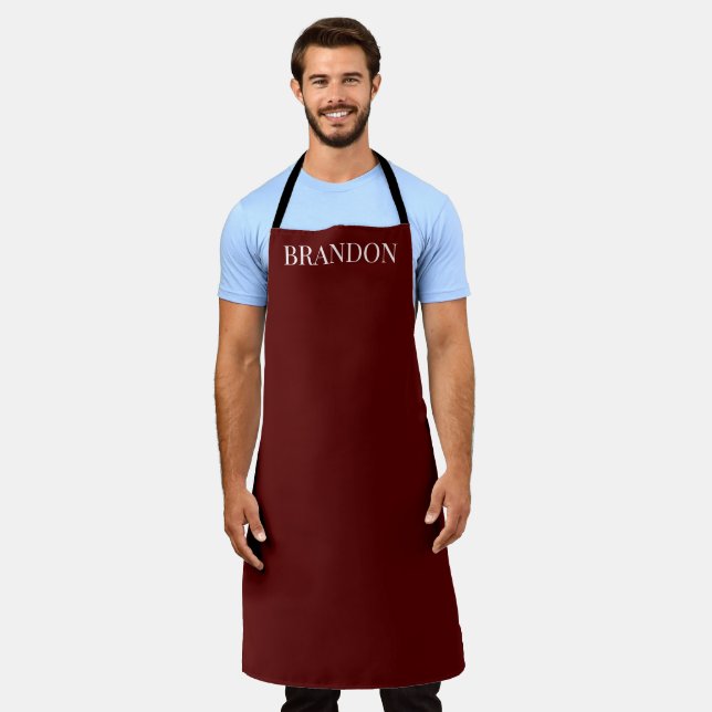 Men's Elegant Burgundy Name Modern Simple Chef Apron (Worn)